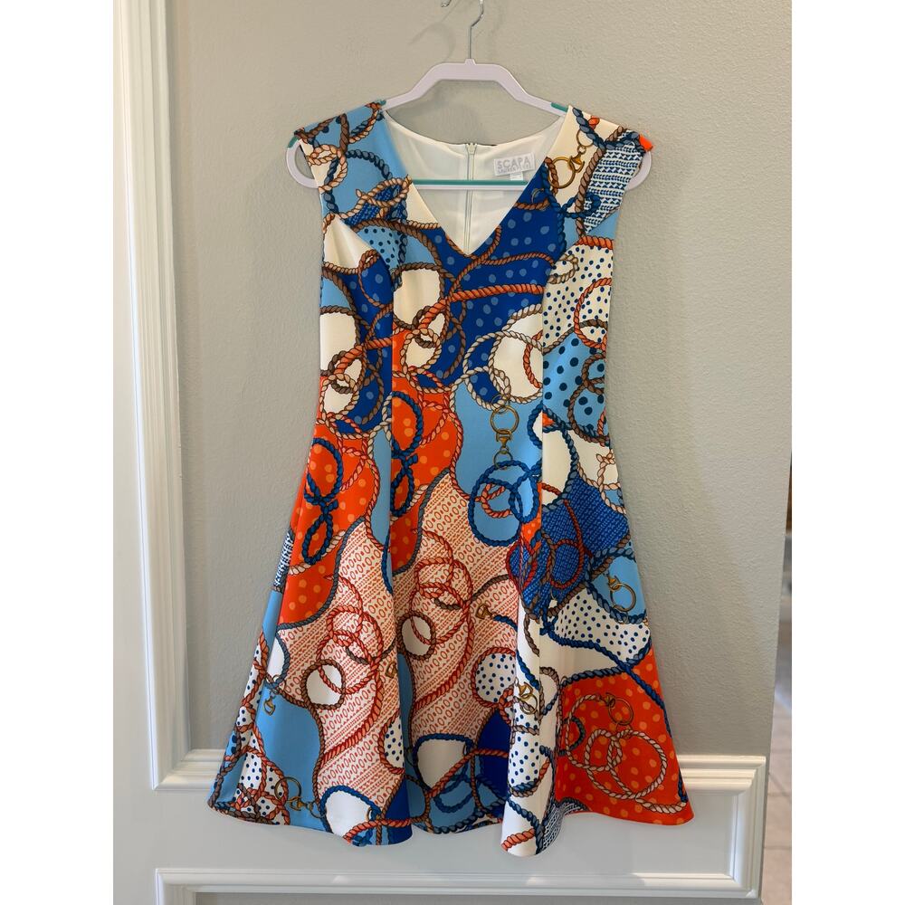 SCAPA Lauren Perre Multicolor V-Neck Sleeveless A Line Stretch Short Dress Sz S